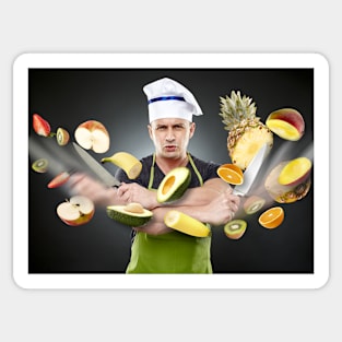 Fast cook slicing fruits in mid-air Sticker